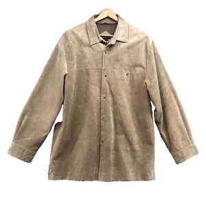 Mark Shale Leather Button Up Shirt Mens Large Beige Country Western Cottage